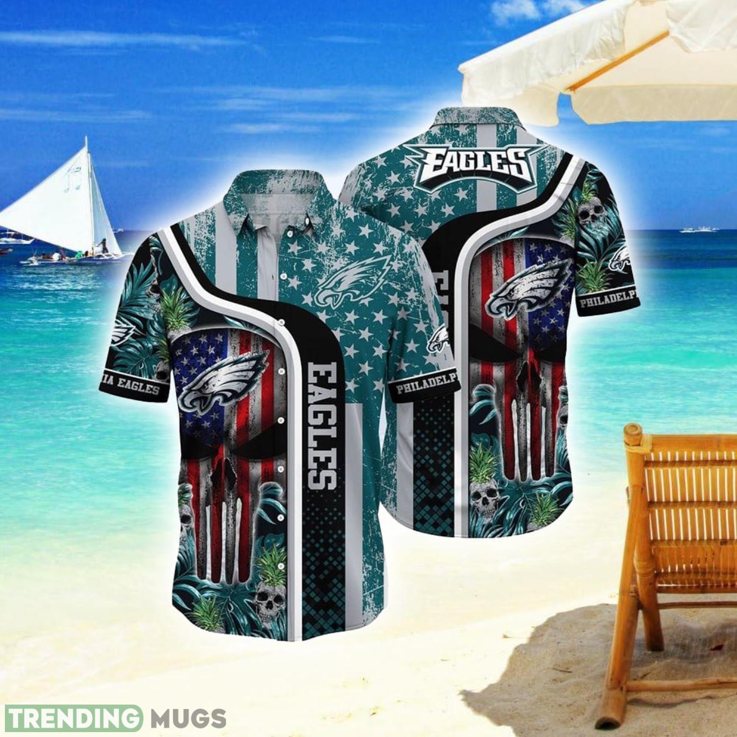 NFL Philadelphia Eagles Hawaiian Shirts Skull Halloween Gift For Fans Product Photo 1 NFL Philadelphia Eagles Hawaiian Shirts Skull Halloween Gift For Fans Product Photo 1