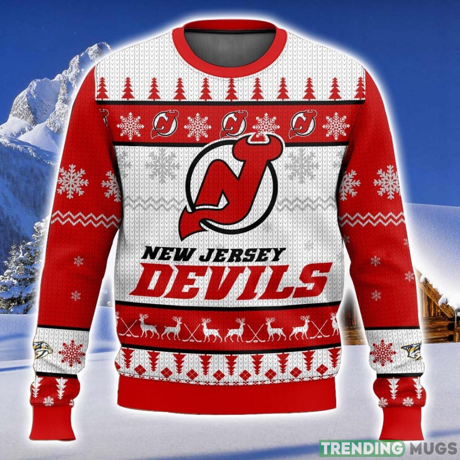 NHL New Jersey Devils 3D Christmas Sweater Ugly Christmas Sweater Christmas Gift Ideas Product Photo 1 NHL New Jersey Devils 3D Christmas Sweater Ugly Christmas Sweater Christmas Gift Ideas Product Photo 1