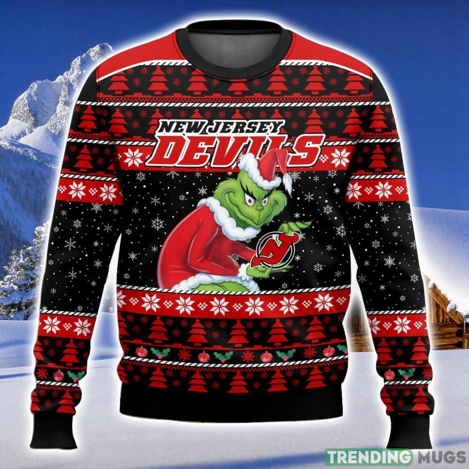 NHL New Jersey Devils Grinch 3D Christmas Sweater Ugly Christmas Sweater Christmas Gift Ideas Product Photo 1 NHL New Jersey Devils Grinch 3D Christmas Sweater Ugly Christmas Sweater Christmas Gift Ideas Product Photo 1