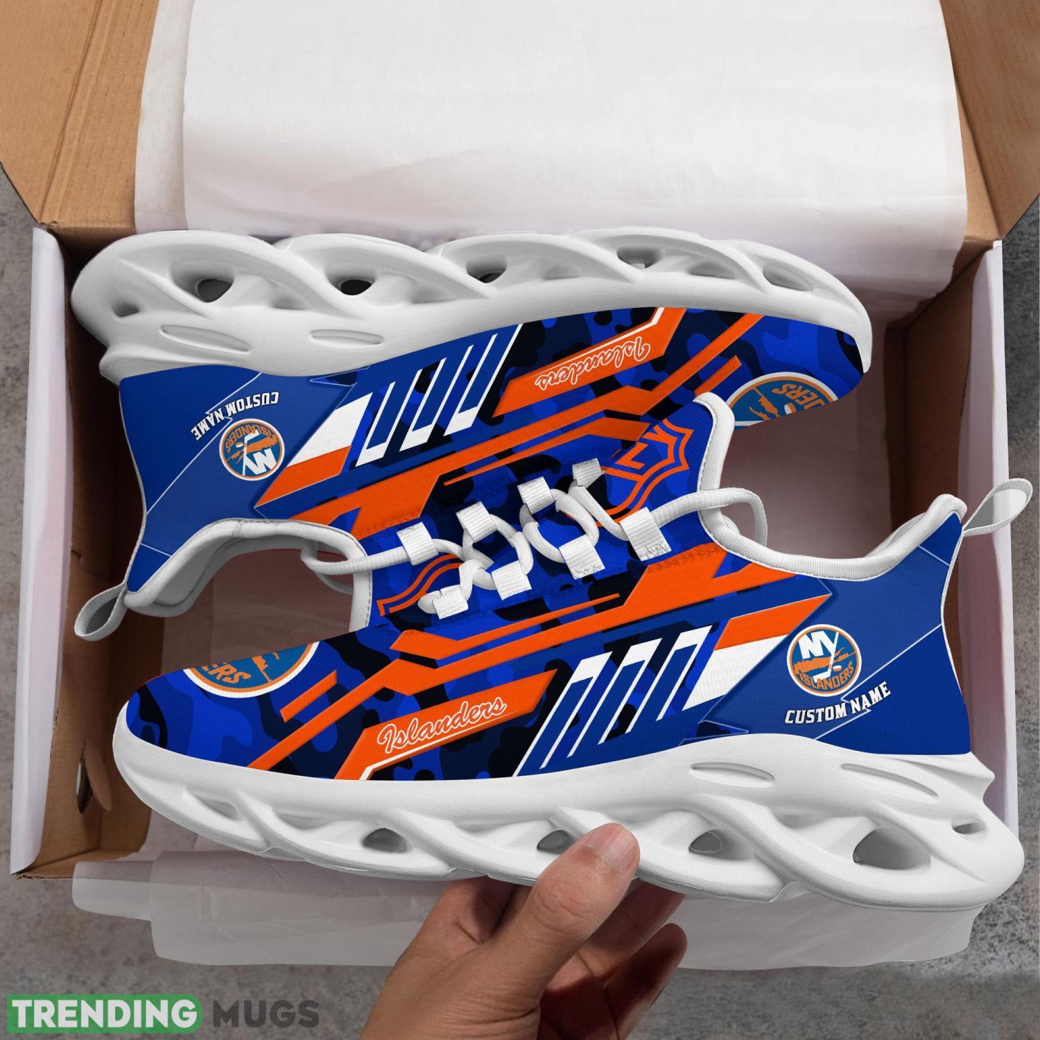 Personalized Name Shoes New York Islanders Camo Pattern Max Soul Shoes Running Sneakers Product Photo 1 Personalized Name Shoes New York Islanders Camo Pattern Max Soul Shoes Running Sneakers Product Photo 1