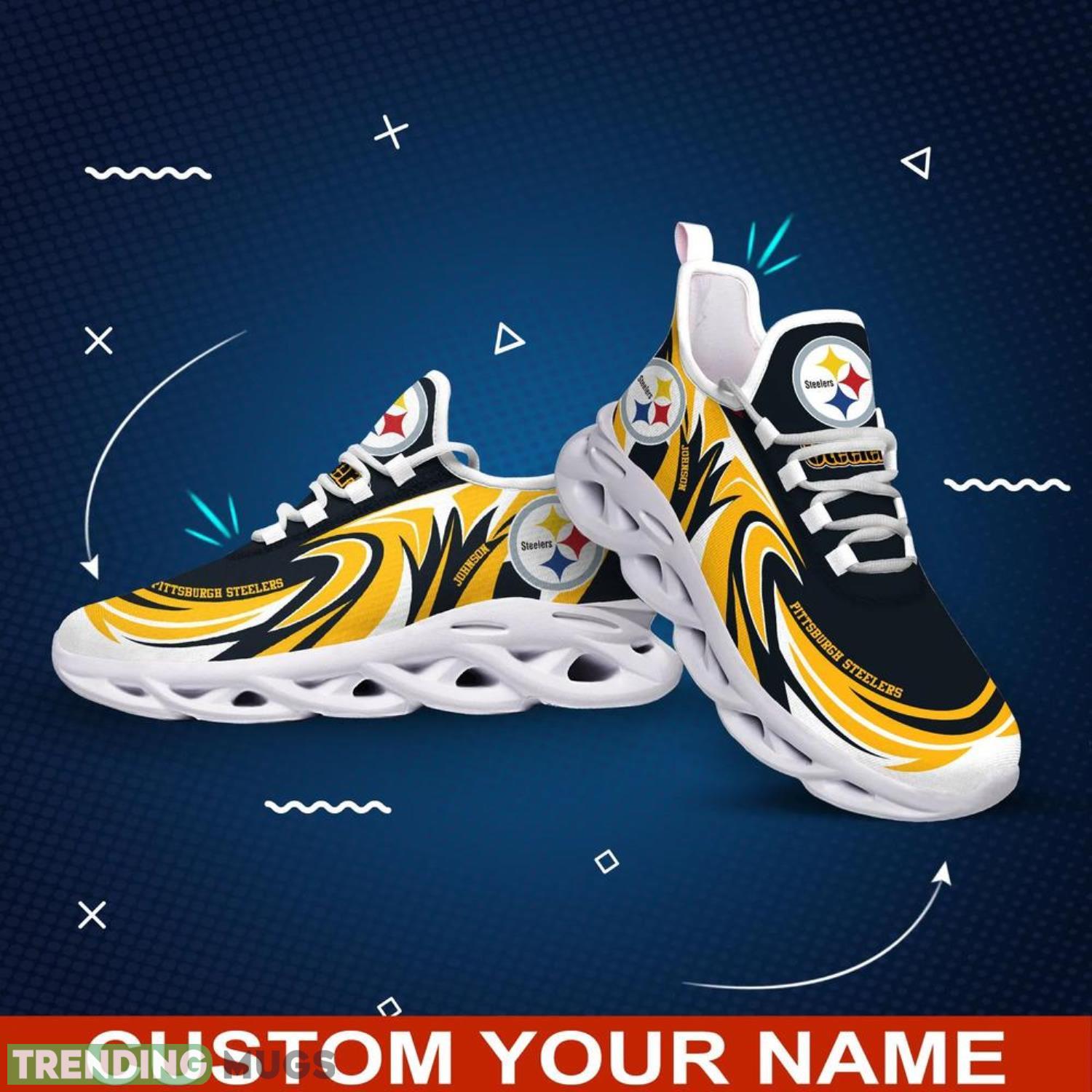 Pittsburgh Steelers NFL Max Soul Shoes Custom Name Sneakers Hot Trending Men And Women Sneakers Personalized Gifts For NFL Fans Max Soul Pittsburgh Steelers NFL Max Soul Shoes Custom Name Sneakers Hot Trending Men And Women Sneakers Personalized Gifts For NFL Fans Max Soul