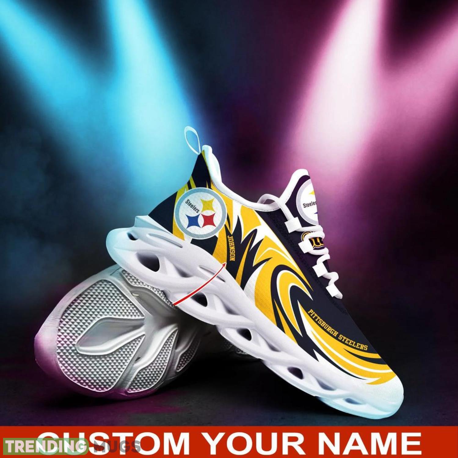 Pittsburgh Steelers NFL Max Soul Shoes Custom Name Sneakers Hot Trending Men And Women Sneakers Personalized Gifts For NFL Fans Max Soul Pittsburgh Steelers NFL Max Soul Shoes Custom Name Sneakers Hot Trending Men And Women Sneakers Personalized Gifts For NFL Fans Max Soul