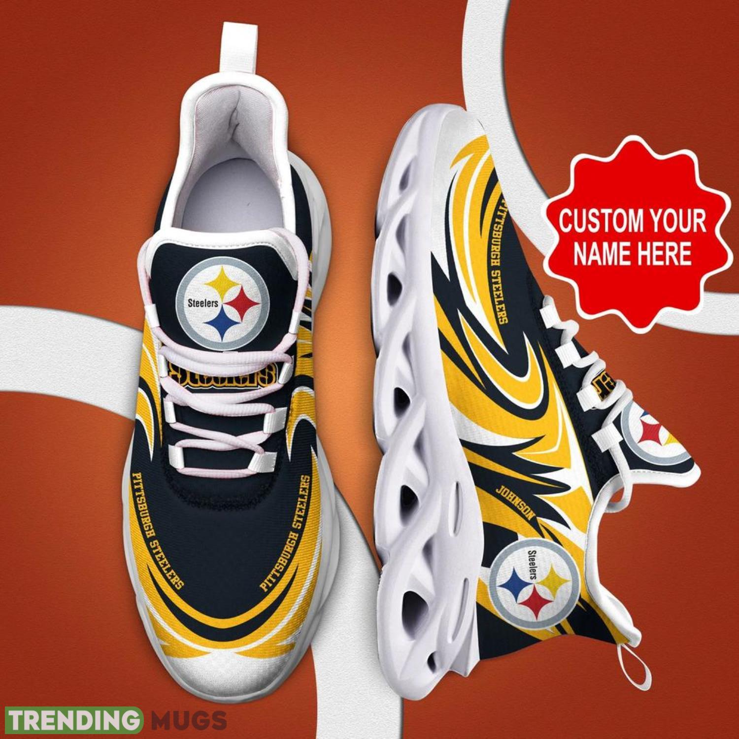 Pittsburgh Steelers NFL Max Soul Shoes Custom Name Sneakers Hot Trending Men And Women Sneakers Personalized Gifts For NFL Fans Max Soul Pittsburgh Steelers NFL Max Soul Shoes Custom Name Sneakers Hot Trending Men And Women Sneakers Personalized Gifts For NFL Fans Max Soul