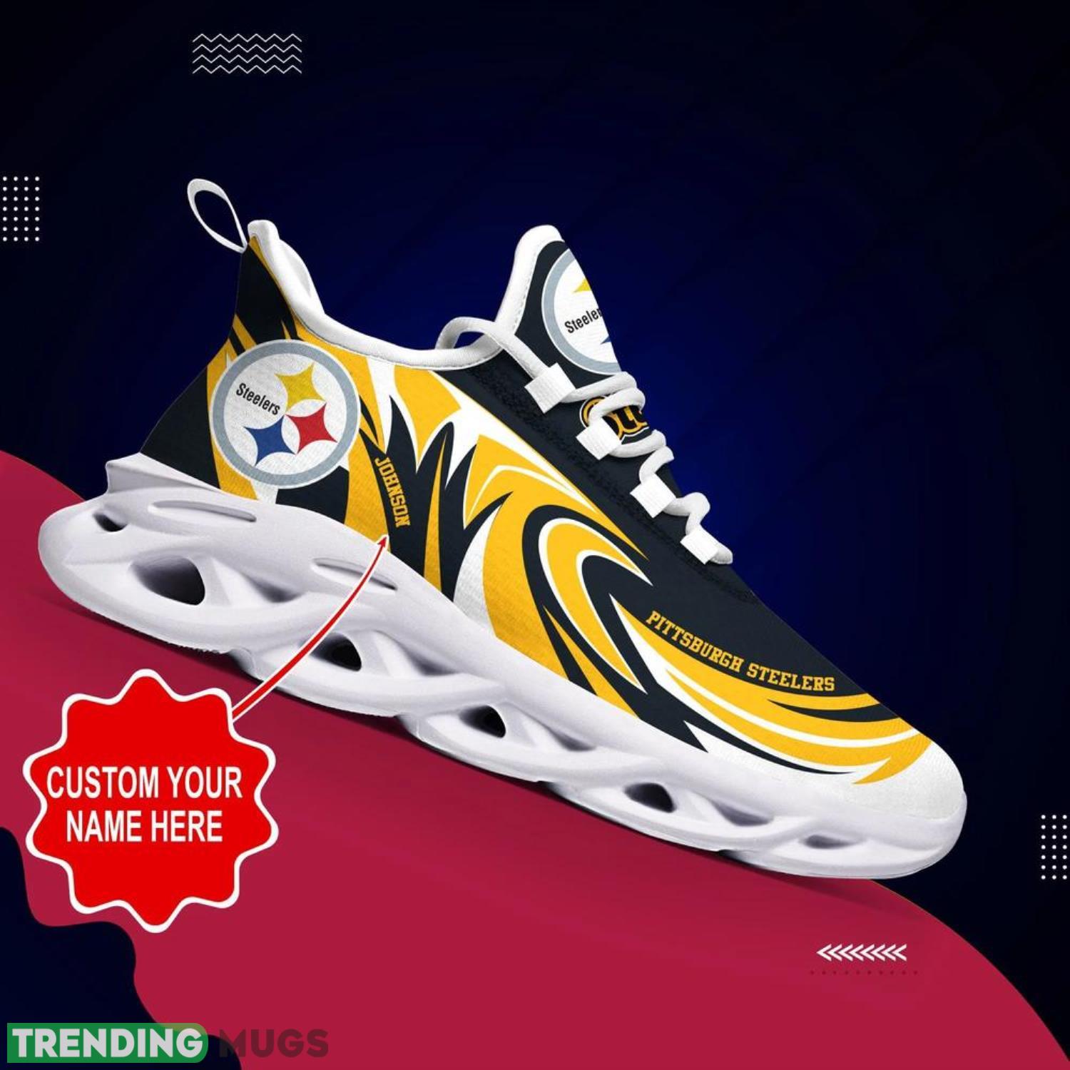 Pittsburgh Steelers NFL Max Soul Shoes Custom Name Sneakers Hot Trending Men And Women Sneakers Personalized Gifts For NFL Fans Max Soul Pittsburgh Steelers NFL Max Soul Shoes Custom Name Sneakers Hot Trending Men And Women Sneakers Personalized Gifts For NFL Fans Max Soul