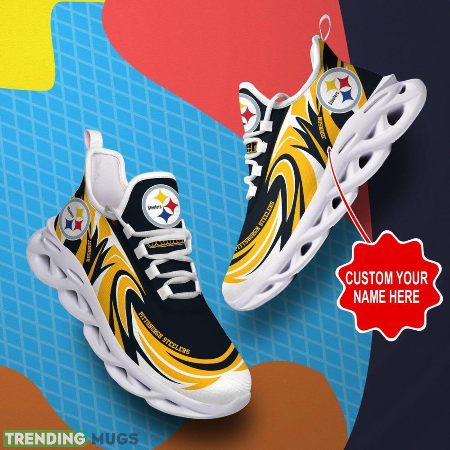Pittsburgh Steelers NFL Max Soul Shoes Custom Name Sneakers Hot Trending Men And Women Sneakers Personalized Gifts For NFL Fans Max Soul Pittsburgh Steelers NFL Max Soul Shoes Custom Name Sneakers Hot Trending Men And Women Sneakers Personalized Gifts For NFL Fans Max Soul