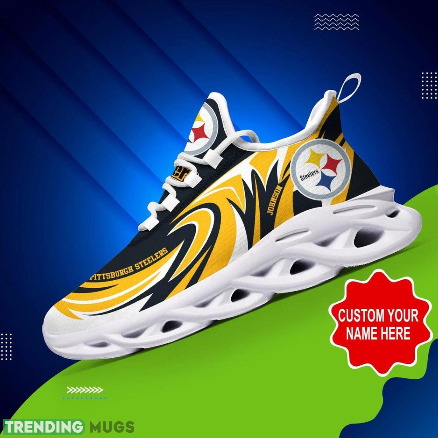 Pittsburgh Steelers NFL Max Soul Shoes Custom Name Sneakers Hot Trending Men And Women Sneakers Personalized Gifts For NFL Fans Product Photo 1 Pittsburgh Steelers NFL Max Soul Shoes Custom Name Sneakers Hot Trending Men And Women Sneakers Personalized Gifts For NFL Fans Product Photo 1