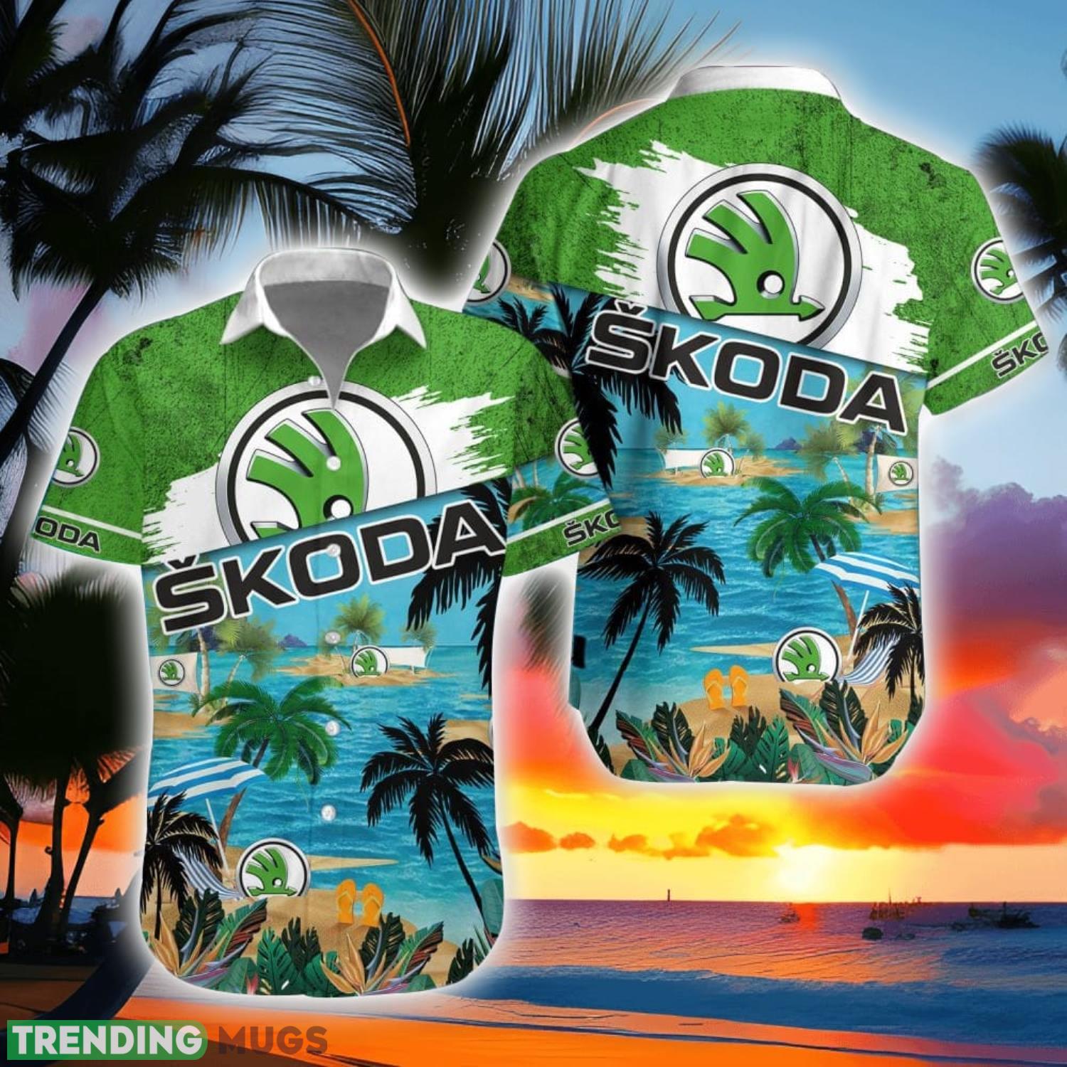 Skoda Auto Beach Coconut Pattern Aloha Hawaiian Shirt And Shorts Product Photo 1