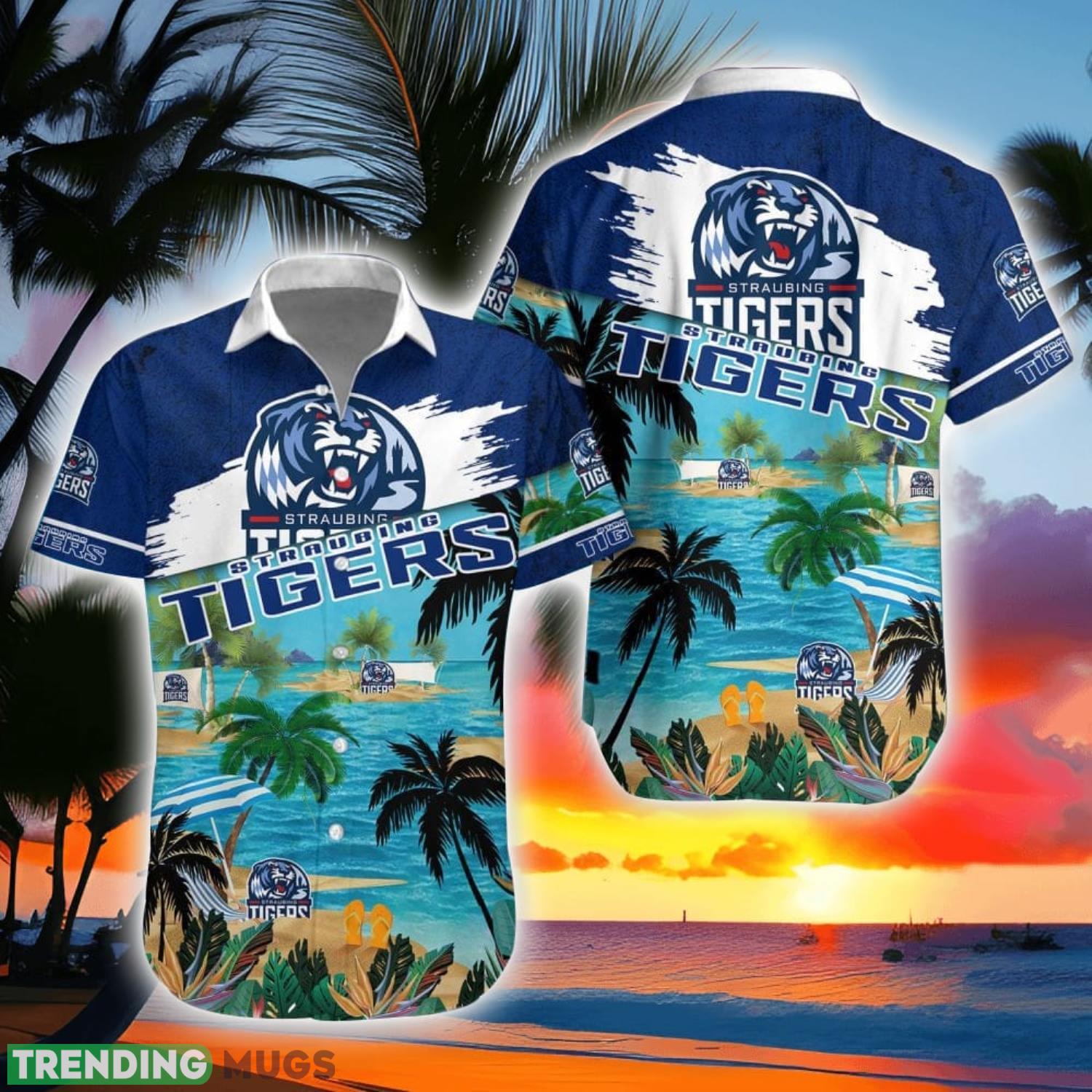 Straubing Tigers Beach Coconut Pattern Aloha Hawaiian Shirt And Shorts Product Photo 1 Straubing Tigers Beach Coconut Pattern Aloha Hawaiian Shirt And Shorts Product Photo 1