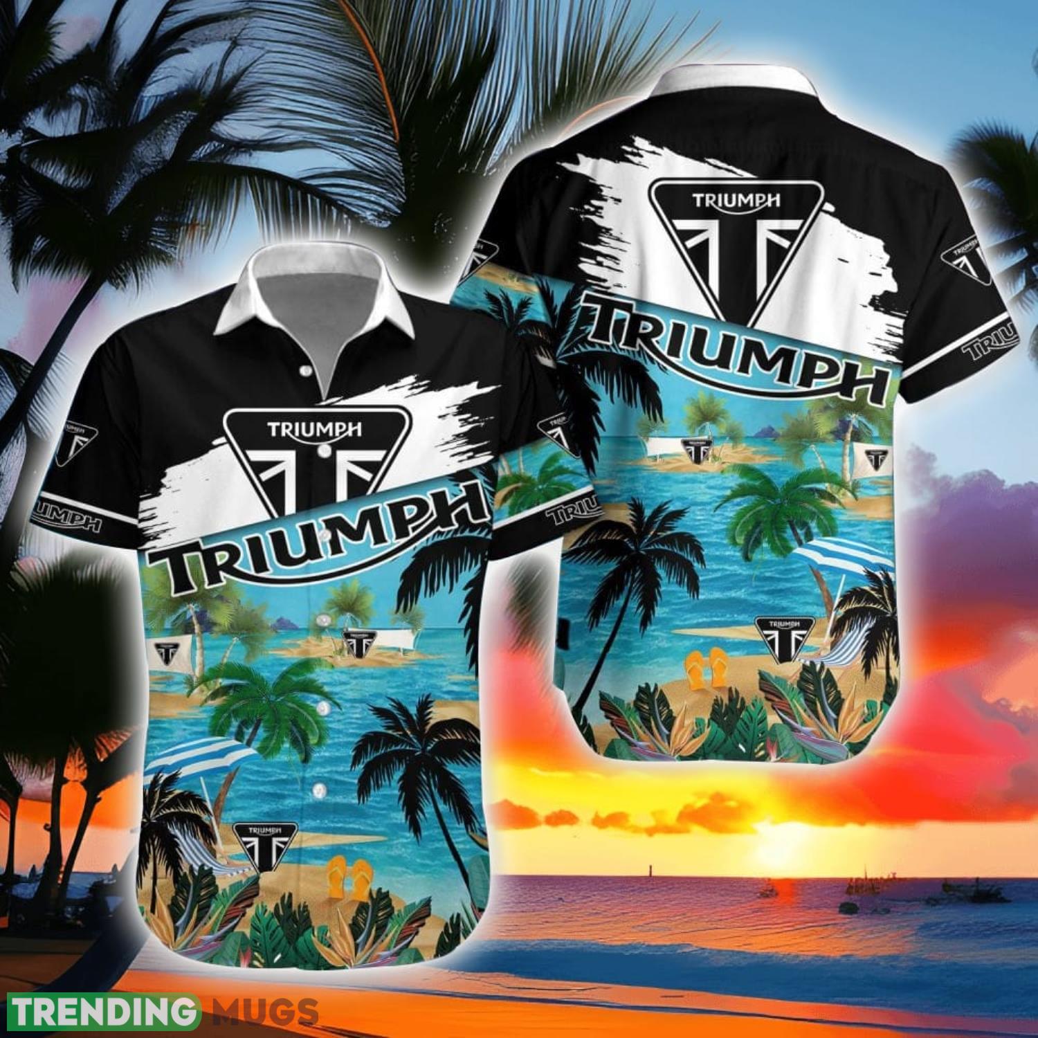 Triumph Motorcycles Beach Coconut Pattern Aloha Hawaiian Shirt And Shorts Product Photo 1 Triumph Motorcycles Beach Coconut Pattern Aloha Hawaiian Shirt And Shorts Product Photo 1