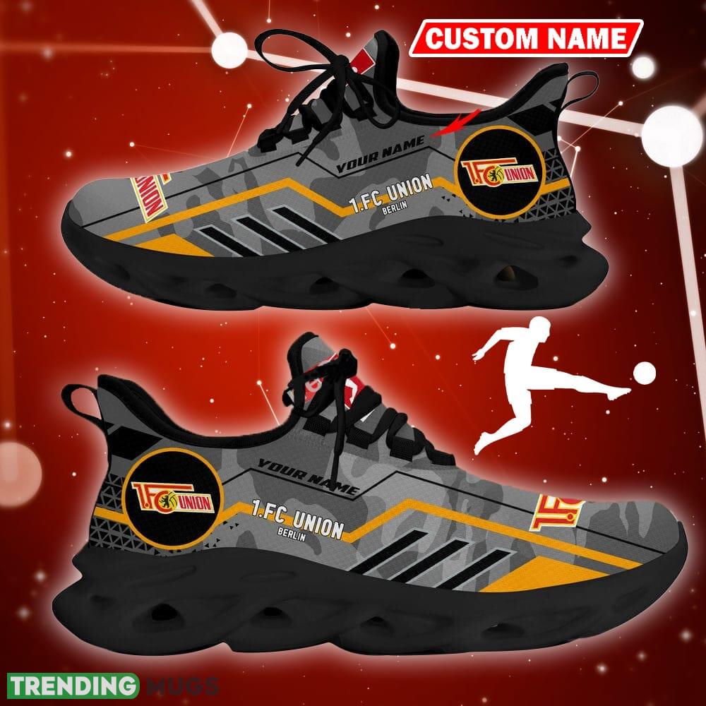 1. FC Union Berlin Logo Running Sneakers Camo Grey Max Soul Shoes Custom Name Max Soul 1. FC Union Berlin Logo Running Sneakers Camo Grey Max Soul Shoes Custom Name Max Soul