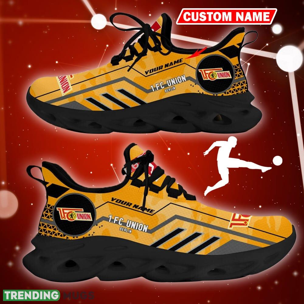 1. FC Union Berlin Logo Running Sneakers Camo Yellow Max Soul Shoes Custom Name Max Soul 1. FC Union Berlin Logo Running Sneakers Camo Yellow Max Soul Shoes Custom Name Max Soul