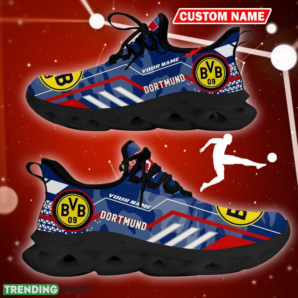 Borussia Dortmund Logo Running Sneakers Camo Blue Max Soul Shoes Custom Name Max Soul Borussia Dortmund Logo Running Sneakers Camo Blue Max Soul Shoes Custom Name Max Soul