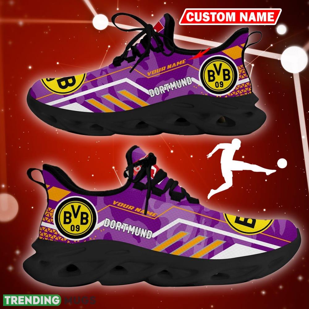 Borussia Dortmund Logo Running Sneakers Camo Purple Max Soul Shoes Custom Name Max Soul Borussia Dortmund Logo Running Sneakers Camo Purple Max Soul Shoes Custom Name Max Soul