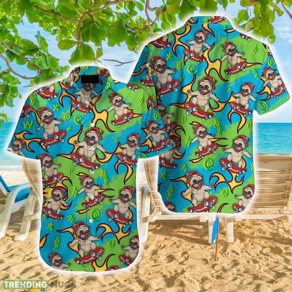 Cool Pug Dog Skaters Funny Hawaiian Shirt Aloha Casual Shirt For Men And Women - Cool Pug Dog Skaters Funny Hawaiian Shirt Aloha Casual Shirt For Men And Women