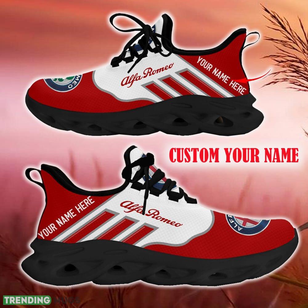 Custom Name Alfa Romeo Red Car Logo Max Soul Sneakers For Fans Team Running Shoes Gift Men And Women Max Soul Custom Name Alfa Romeo Red Car Logo Max Soul Sneakers For Fans Team Running Shoes Gift Men And Women Max Soul