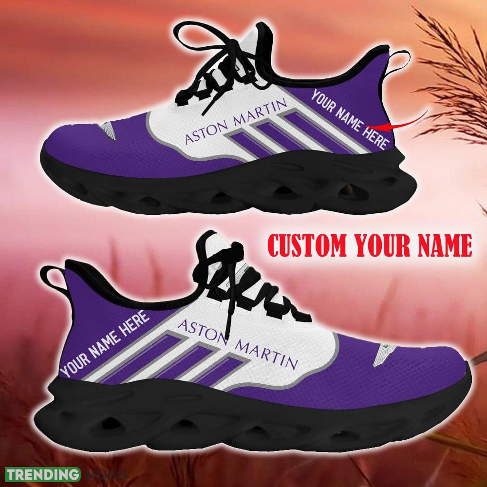 Custom Name Aston Martin Purple Car Logo Max Soul Sneakers For Fans Team Running Shoes Gift Men And Women - Aston Martin Max Soul Shoes New Car_10 Custom Name Aston Martin Purple Car Logo Max Soul Sneakers For Fans Team Running Shoes Gift Men And Women - Aston Martin Max Soul Shoes New Car_10