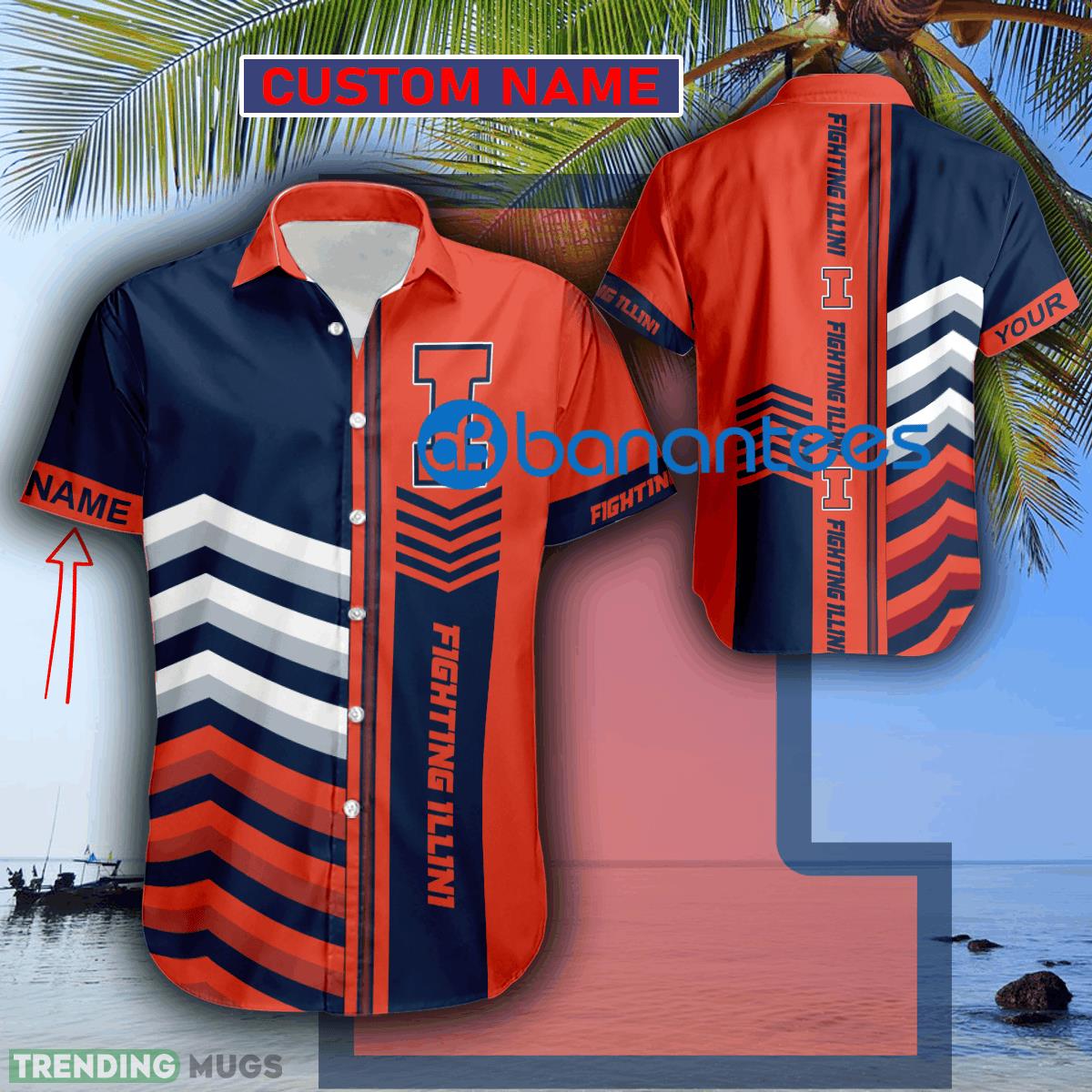 Custom Name NCAA Illinois Fighting Illini Vacation Logo Beach Hawaiian Shirt For Summer - Custom Name NCAA Illinois Fighting Illini Vacation Logo Beach Hawaiian Shirt For Summer Custom Name NCAA Illinois Fighting Illini Vacation Logo Beach Hawaiian Shirt For Summer - Custom Name NCAA Illinois Fighting Illini Vacation Logo Beach Hawaiian Shirt For Summer