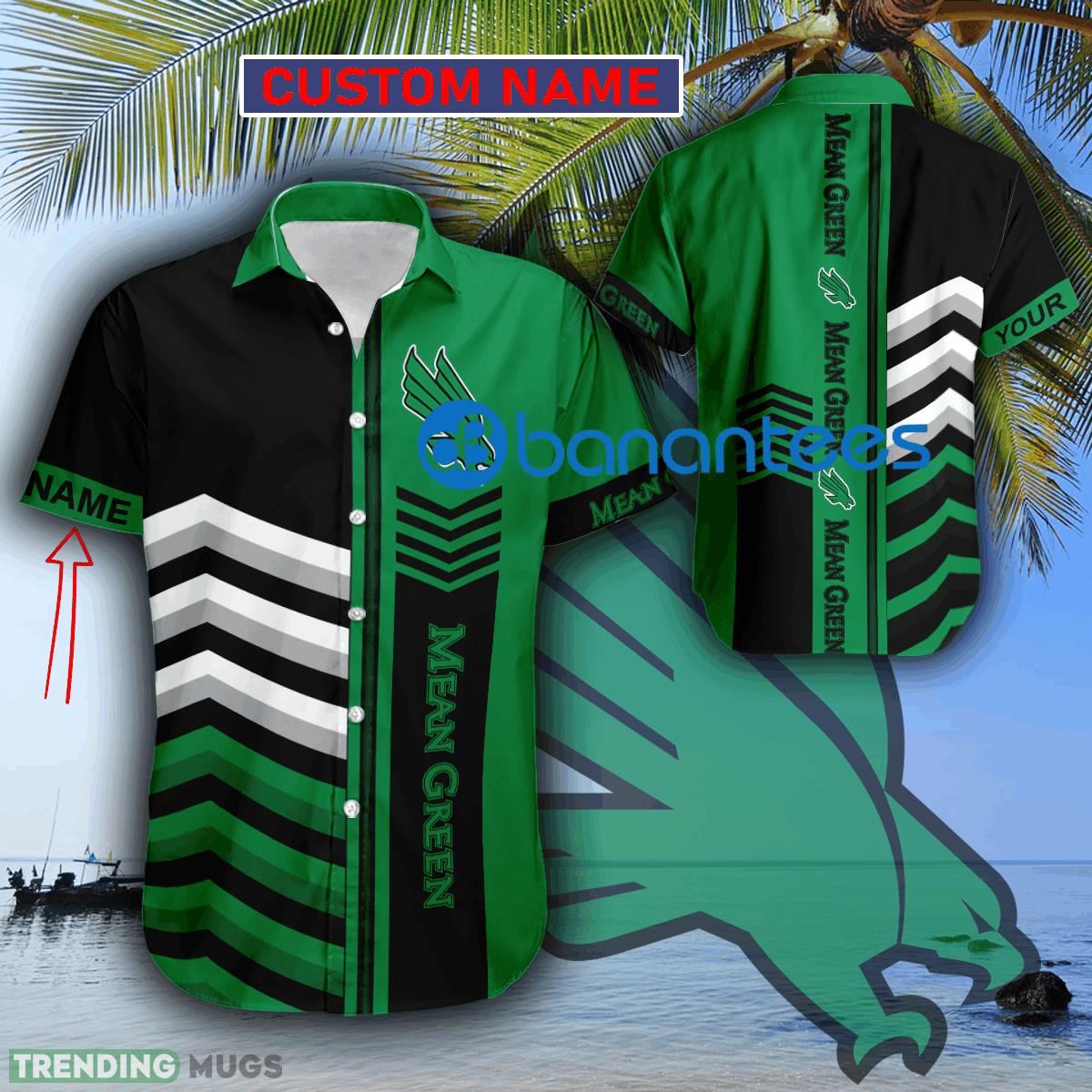 Custom Name NCAA North Texas Mean Green Top Beach Hawaiian Shirt Gift For Fans - Custom Name NCAA North Texas Mean Green Top Beach Hawaiian Shirt Gift For Fans