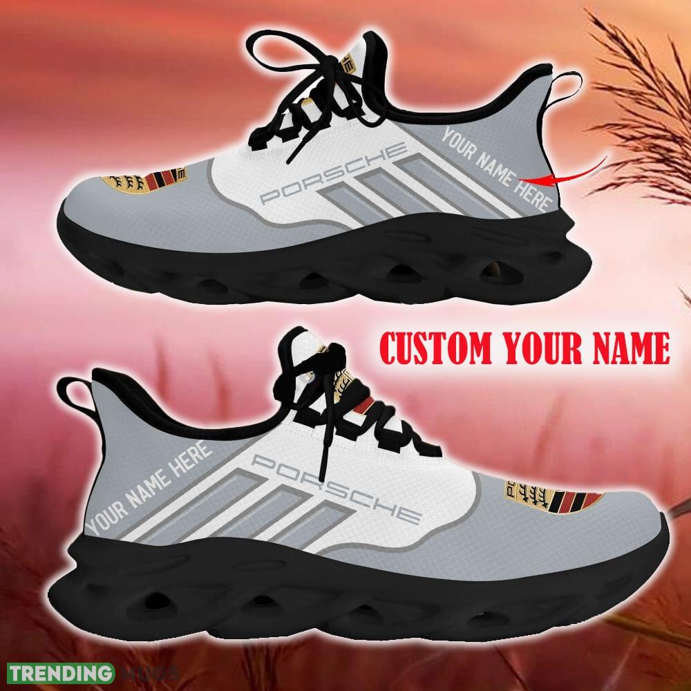 Custom Name Porsche Grey Car Logo Max Soul Sneakers For Fans Team Running Shoes Gift Men And Women Max Soul Custom Name Porsche Grey Car Logo Max Soul Sneakers For Fans Team Running Shoes Gift Men And Women Max Soul