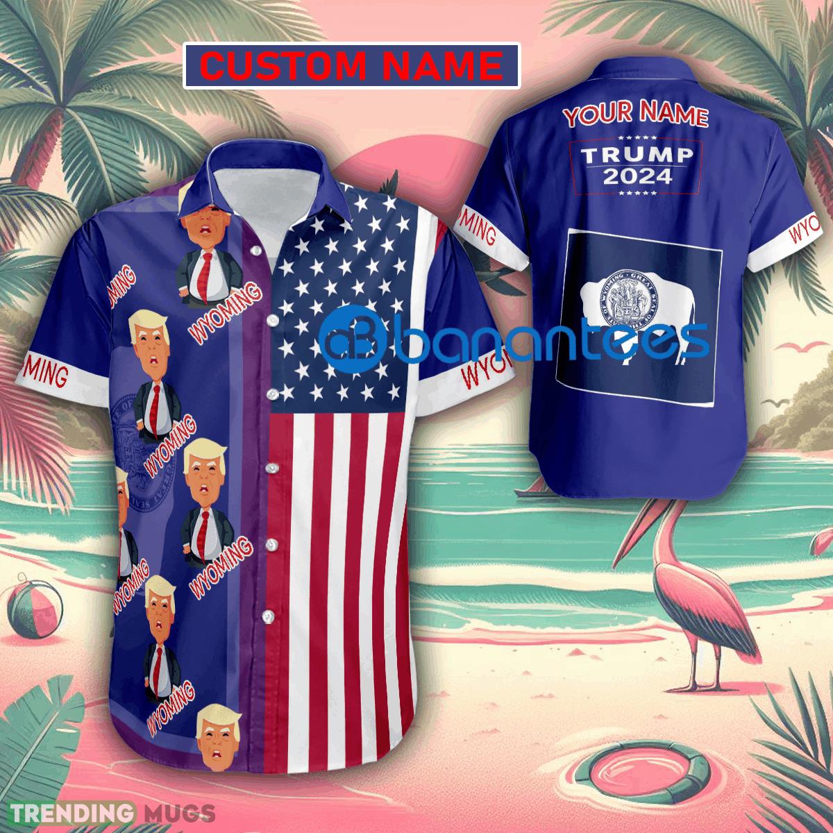Custom Name Trump Big Belly Wyoming Hawaiian Shirt Baby Trump Pointing USA Flag Gift For Fans Trump Votes - Custom Name Trump Big Belly Wyoming Hawaiian Shirt Baby Trump Pointing USA Flag Gift For Fans Trump Votes