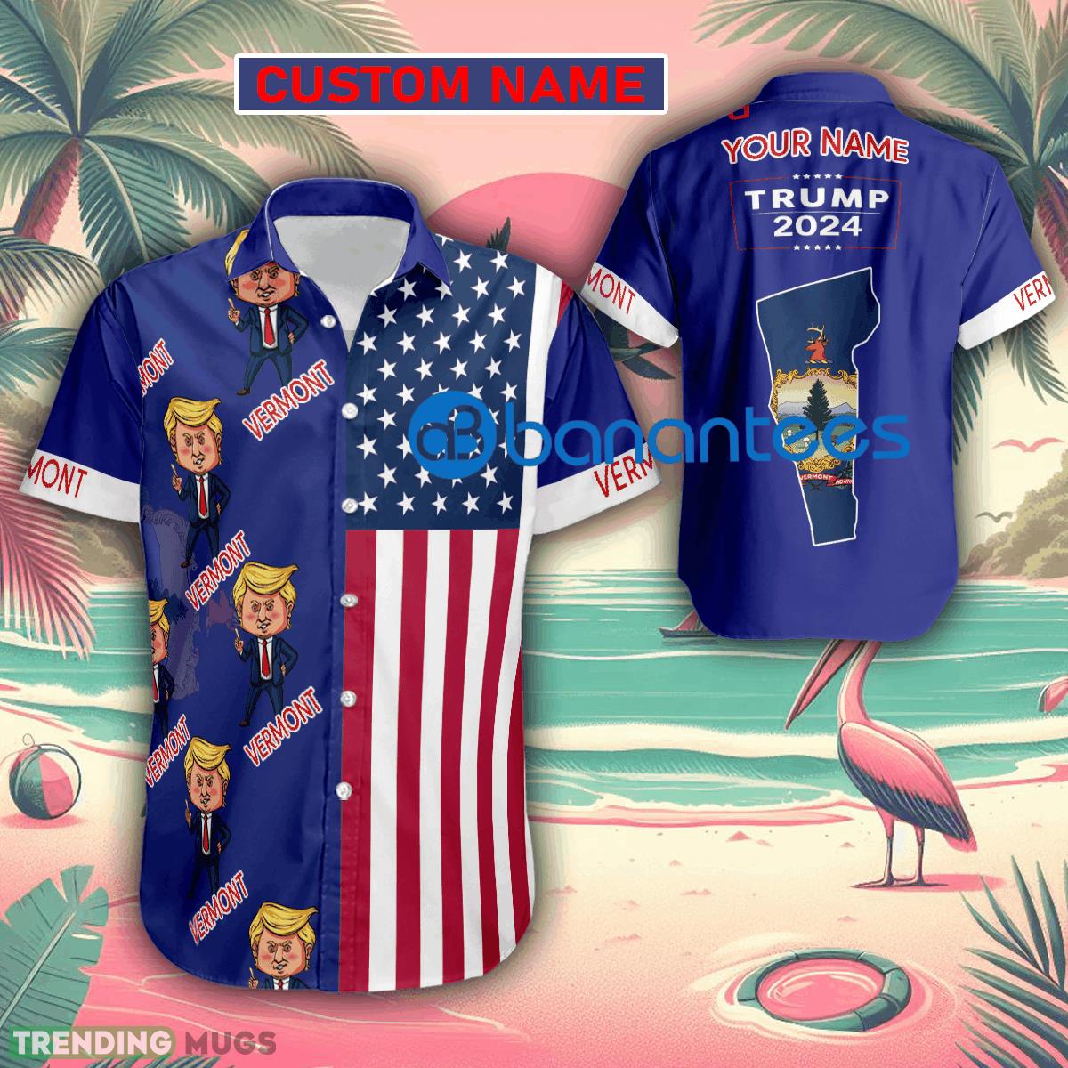 Custom Name Vermont Hawaiian Shirt Baby Trump Pointing USA Flag Gift For Fans Trump Votes - Custom Name Vermont Hawaiian Shirt Baby Trump Pointing USA Flag Gift For Fans Trump Votes
