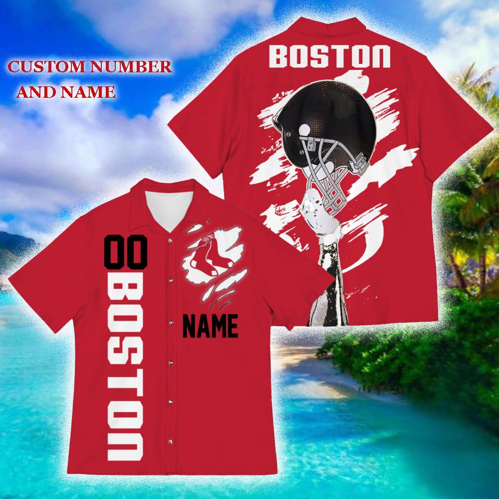 Custom Number And Name Boston Red Sox Sports American Hawaiian Football Helmet New Trends For Fans Club Gifts 3D Hawaiian Shirt Aloha Beach - 190124-101646