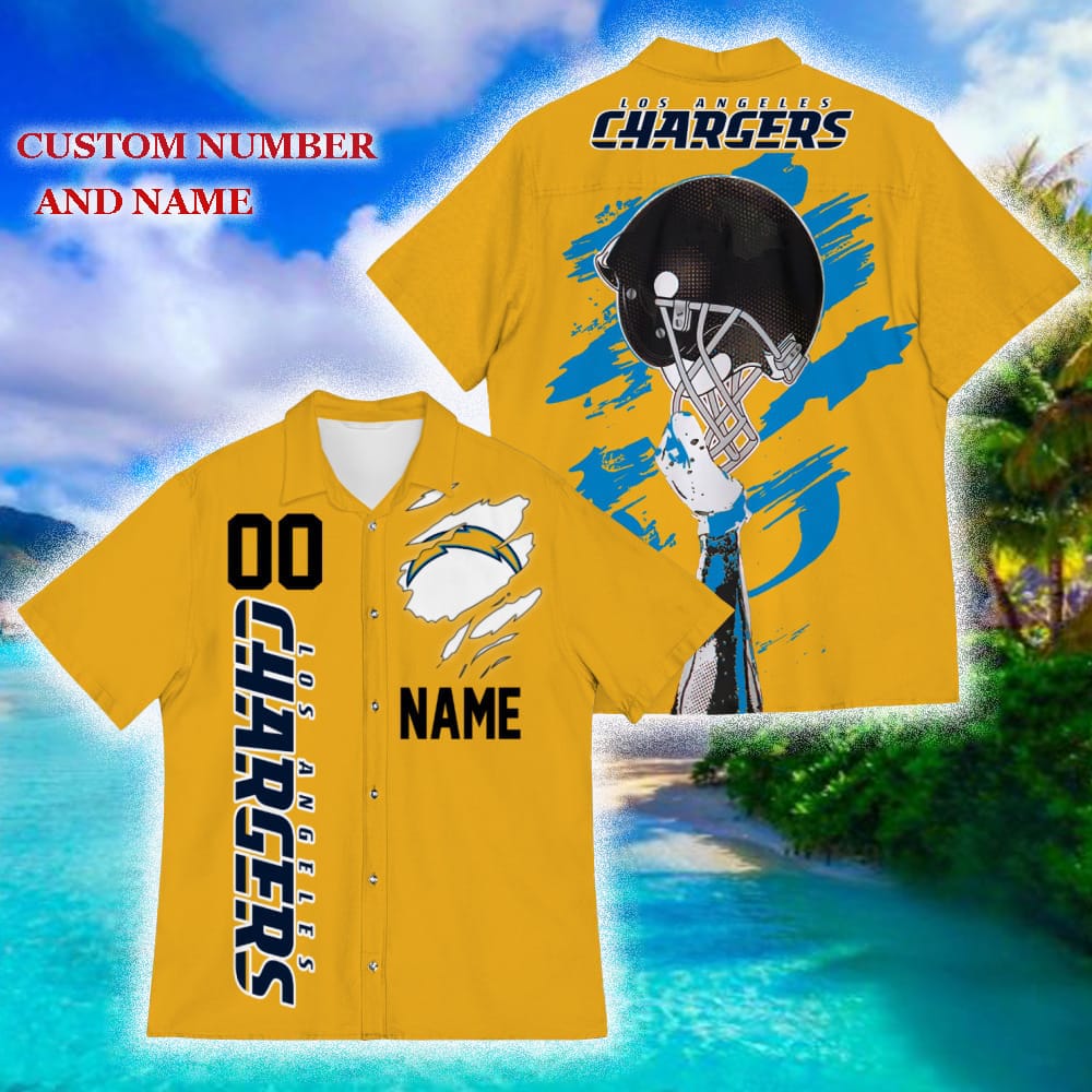 Custom Number And Name Los Angeles Chargers Sports American Hawaiian Football Helmet New Trends For Fans Club Gifts 3D Hawaiian Shirt Aloha Beach - 190124-103107 Custom Number And Name Los Angeles Chargers Sports American Hawaiian Football Helmet New Trends For Fans Club Gifts 3D Hawaiian Shirt Aloha Beach - 190124-103107