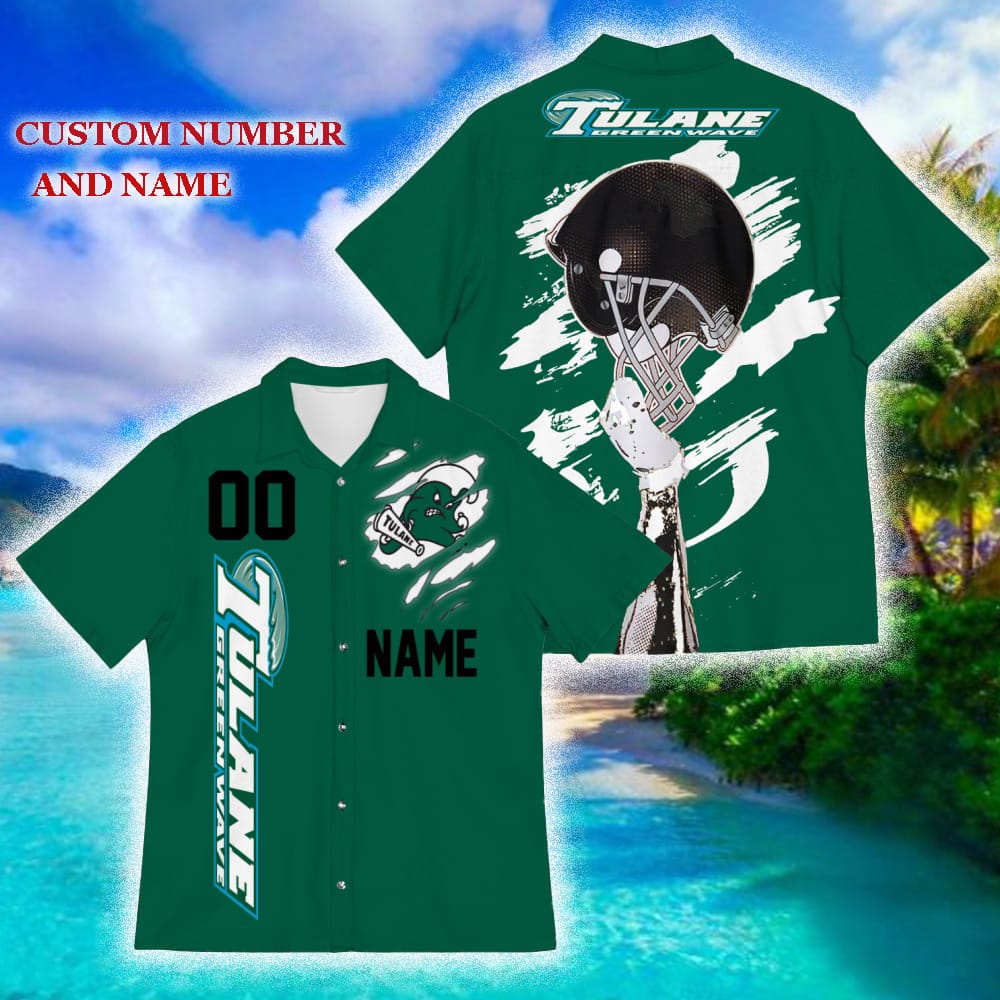 Custom Number And Name Tulane Green Wave Sports American Hawaiian Football Helmet New Trends For Fans Club Gifts 3D Hawaiian Shirt Aloha Beach - 190124-105020 Custom Number And Name Tulane Green Wave Sports American Hawaiian Football Helmet New Trends For Fans Club Gifts 3D Hawaiian Shirt Aloha Beach - 190124-105020