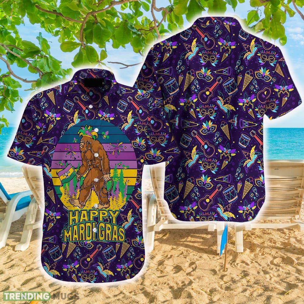 Happy Mardi Gras Bigfoot Hawaiian Shirt Aloha Casual Shirt For Men And Women - Happy Mardi Gras Bigfoot Hawaiian Shirt Aloha Casual Shirt For Men And Women