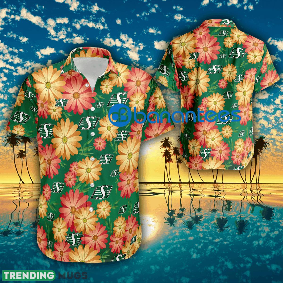 Logo Saskatchewan Roughriders Flower Beach Hawaiian Shirt For Men And Women - Logo Saskatchewan Roughriders Flower Beach Hawaiian Shirt For Men And Women