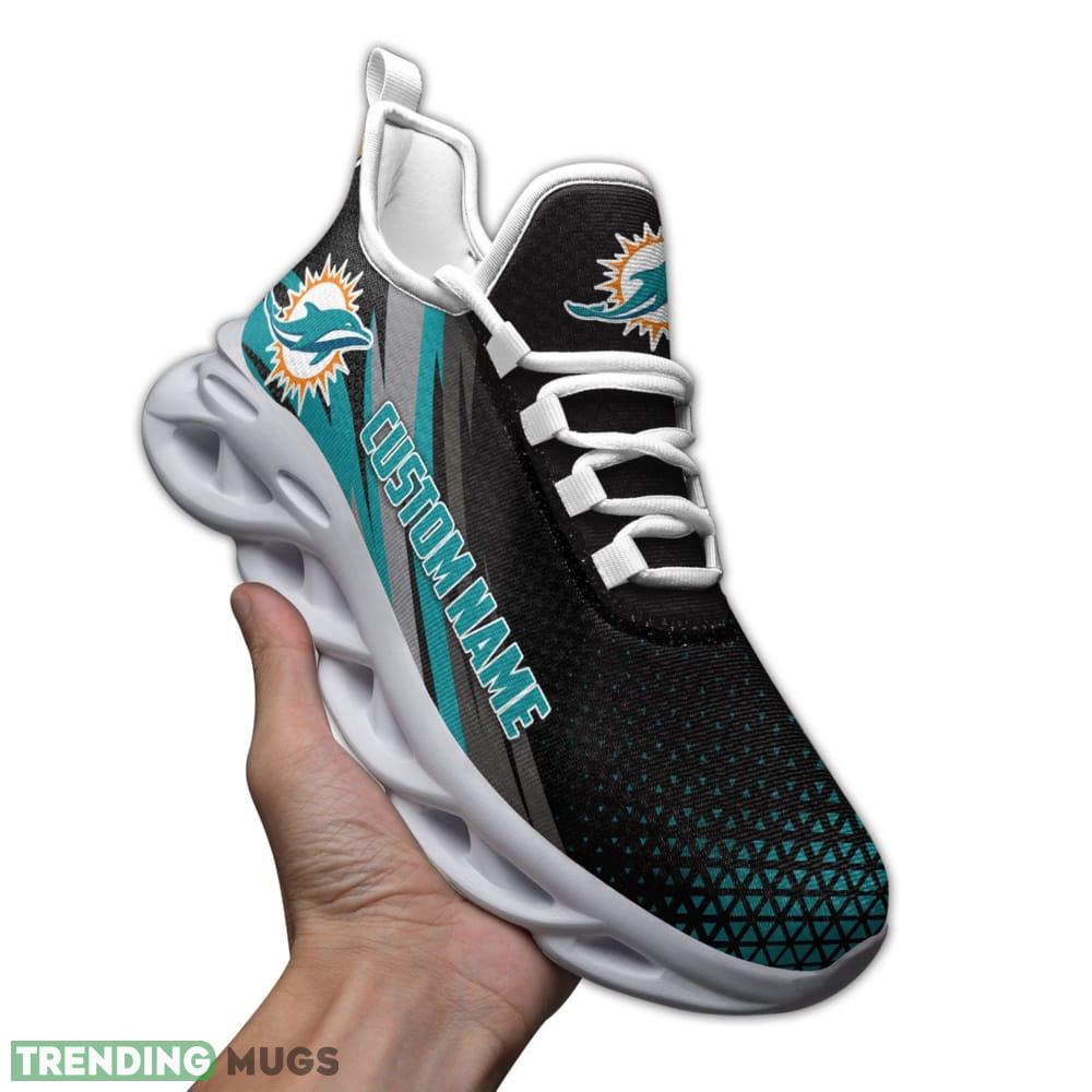 Miami Dolphins Logo Custom Name Pattern 3D Max Soul Sneaker Shoes In Black Max Soul Miami Dolphins Logo Custom Name Pattern 3D Max Soul Sneaker Shoes In Black Max Soul
