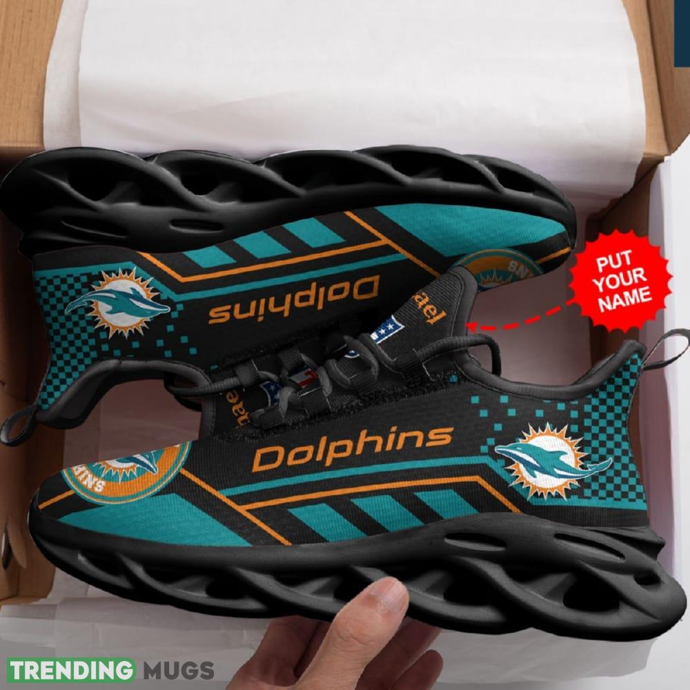 Miami Dolphins Logo Custom Name Pattern 3D Max Soul Sneaker Shoes In Black And Turquoise Max Soul Miami Dolphins Logo Custom Name Pattern 3D Max Soul Sneaker Shoes In Black And Turquoise Max Soul