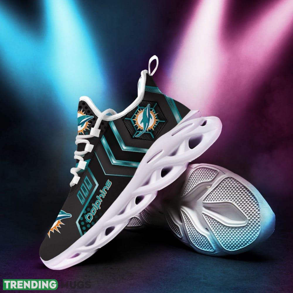 Miami Dolphins Logo In Black Custom Name 3D Max Soul Sneaker Shoes Max Soul Miami Dolphins Logo In Black Custom Name 3D Max Soul Sneaker Shoes Max Soul