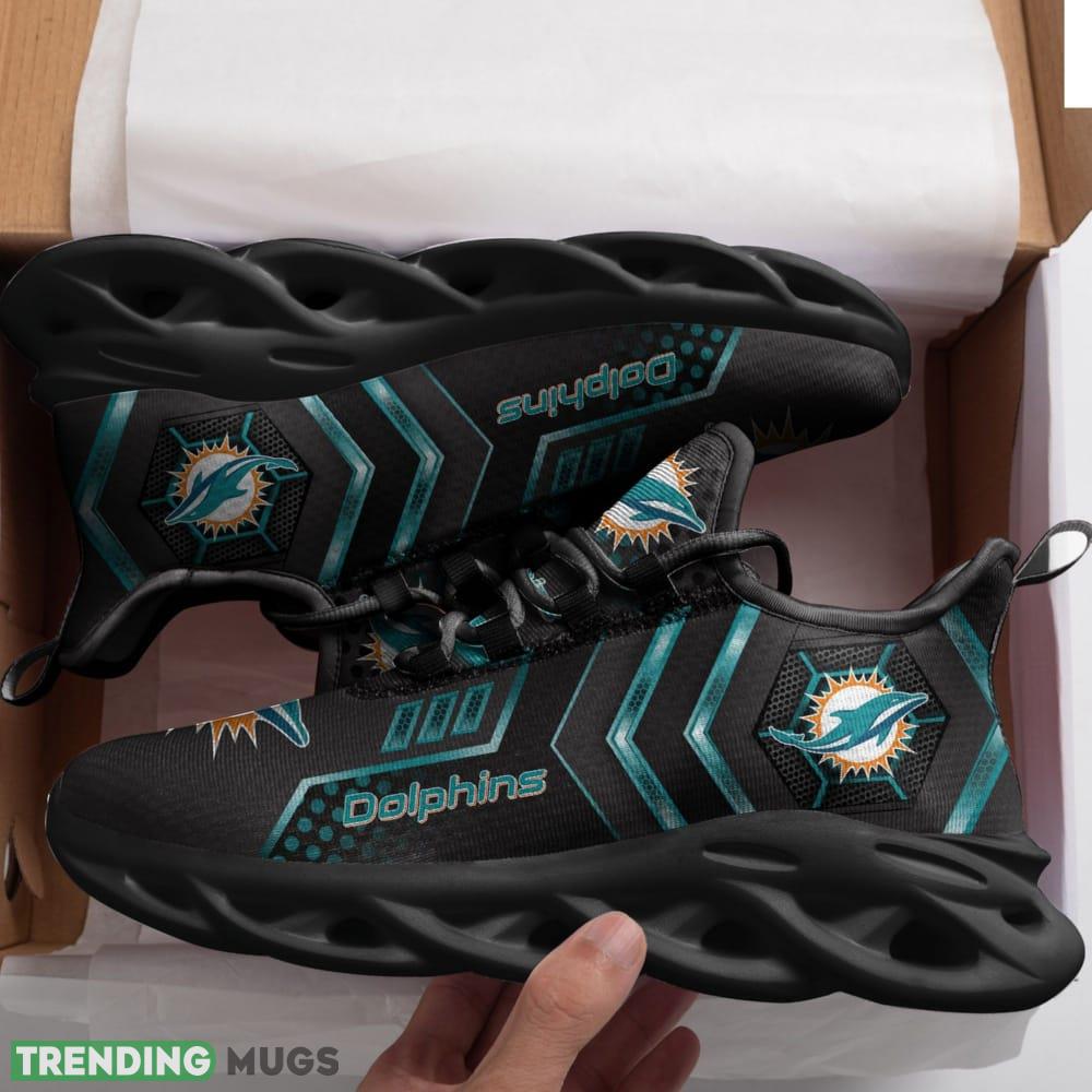 Miami Dolphins Logo In Black Custom Name 3D Max Soul Sneaker Shoes Max Soul Miami Dolphins Logo In Black Custom Name 3D Max Soul Sneaker Shoes Max Soul