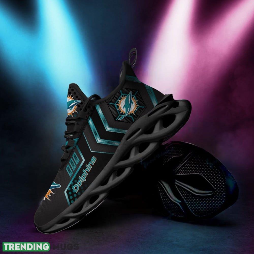 Miami Dolphins Logo In Black Custom Name 3D Max Soul Sneaker Shoes Max Soul Miami Dolphins Logo In Black Custom Name 3D Max Soul Sneaker Shoes Max Soul