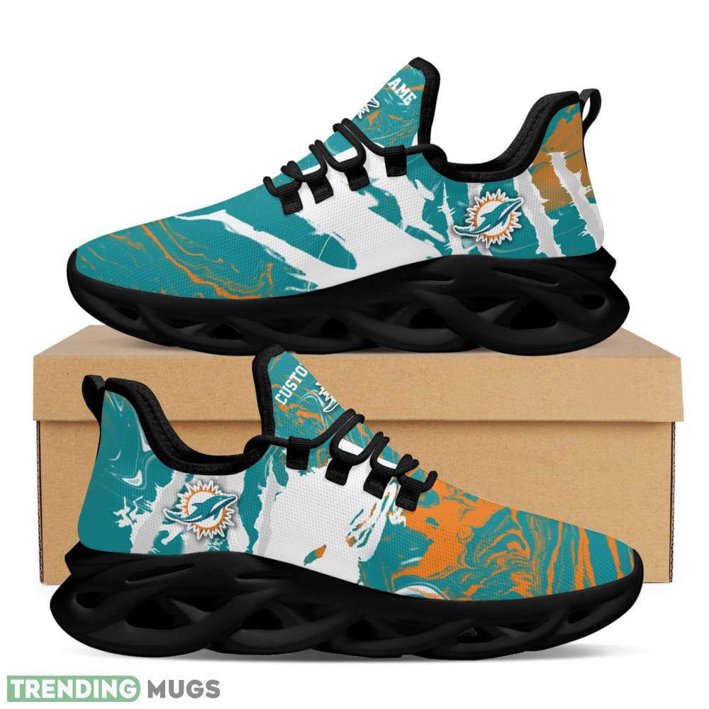 Miami Dolphins Logo Pattern Custom Name 3D Max Soul Sneaker Shoes Max Soul Miami Dolphins Logo Pattern Custom Name 3D Max Soul Sneaker Shoes Max Soul