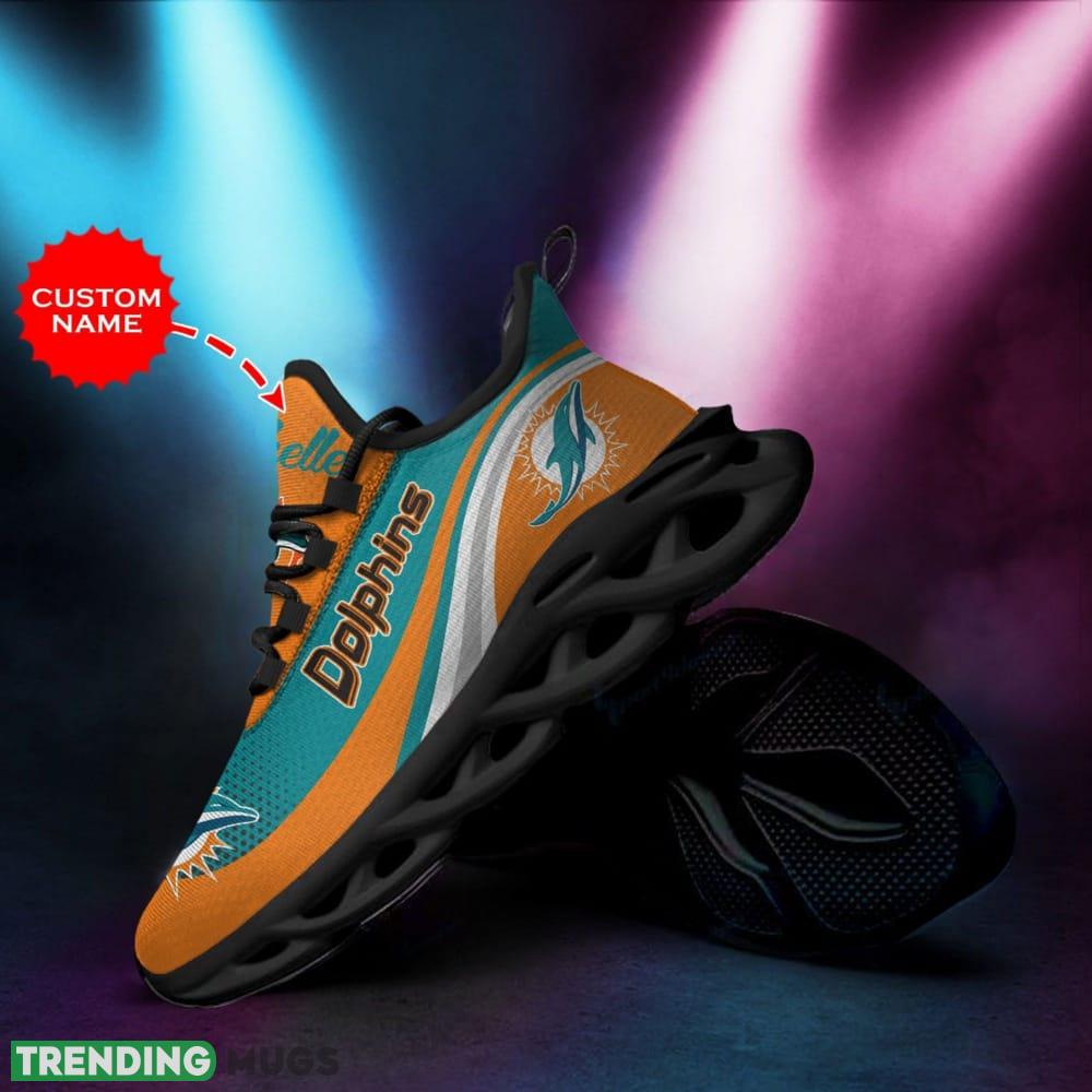 Miami Dolphins Logo Stripe Pattern Custom Name 3D Max Soul Sneaker Shoes In Turquoise And Orange Max Soul Miami Dolphins Logo Stripe Pattern Custom Name 3D Max Soul Sneaker Shoes In Turquoise And Orange Max Soul