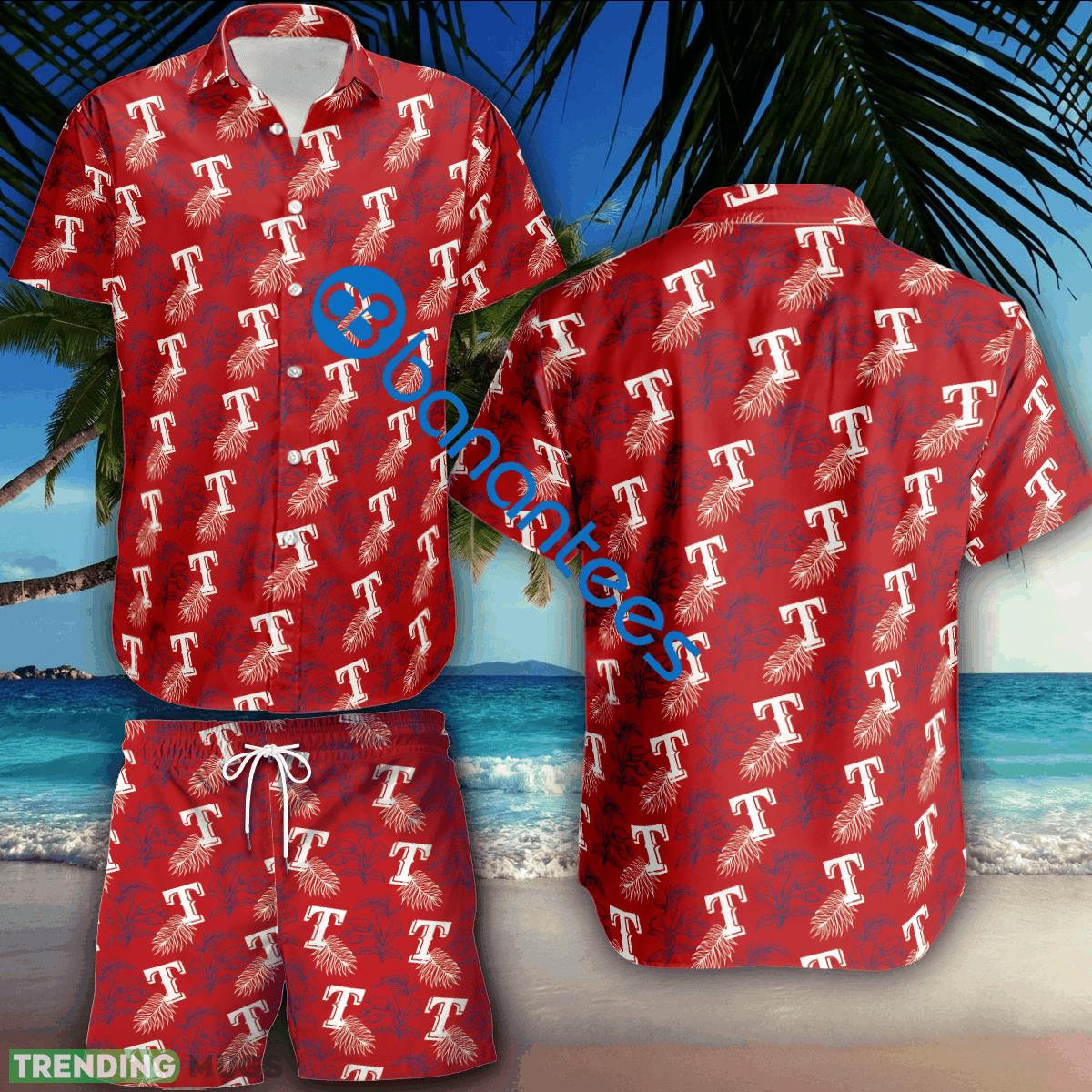 MLB Texas Rangers Combo Hawaiian Shirt & Short Logo Summer Beach - MLB Texas Rangers Combo Hawaiian Shirt & Short Logo Summer Beach