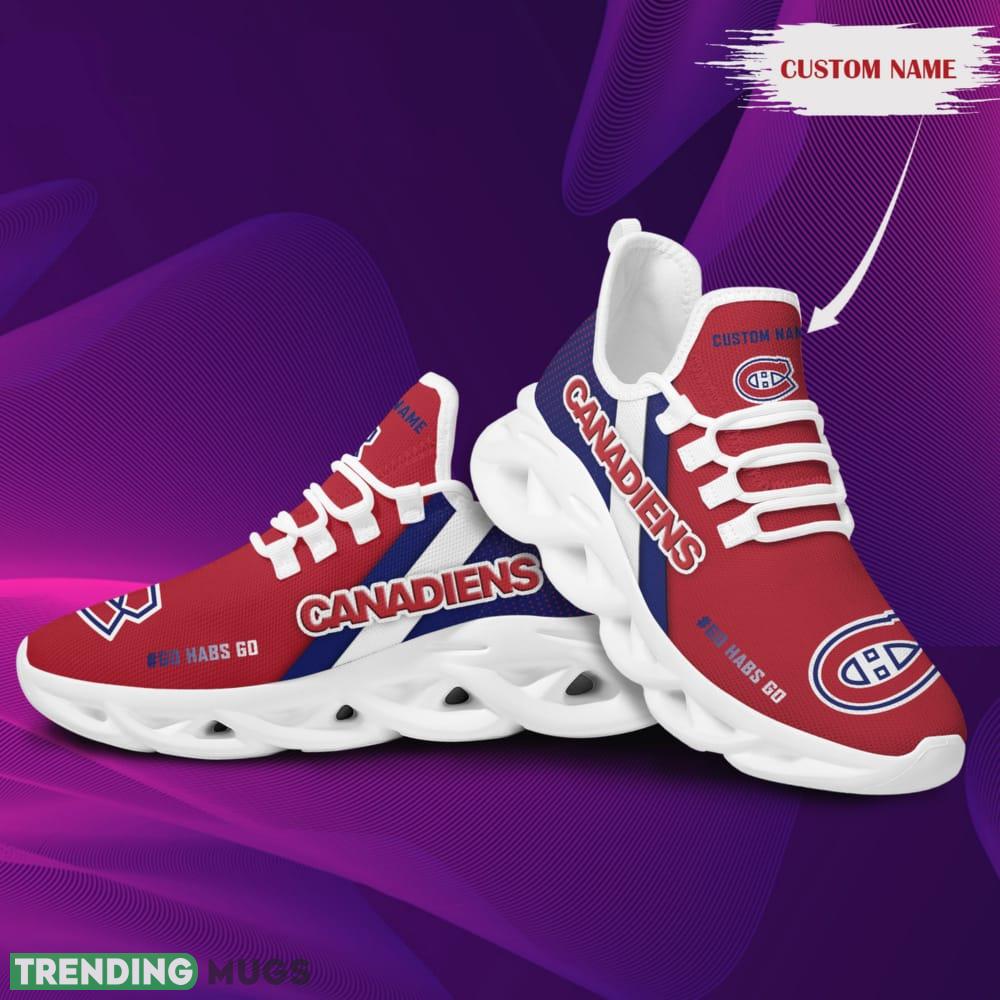 Montreal Canadiens Logo Custom Name Pattern 3D Max Soul Sneaker Shoes In Red And Blue Max Soul Montreal Canadiens Logo Custom Name Pattern 3D Max Soul Sneaker Shoes In Red And Blue Max Soul