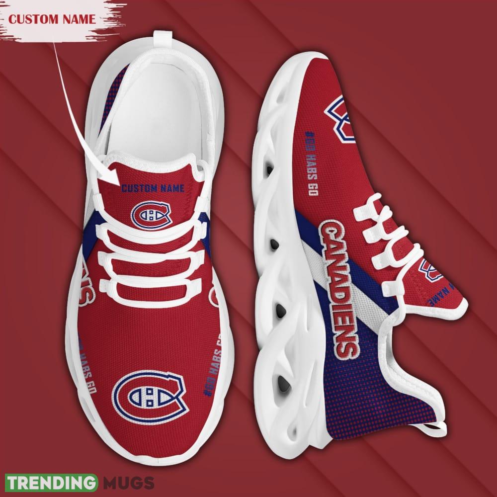 Montreal Canadiens Logo Custom Name Pattern 3D Max Soul Sneaker Shoes In Red And Blue Max Soul Montreal Canadiens Logo Custom Name Pattern 3D Max Soul Sneaker Shoes In Red And Blue Max Soul