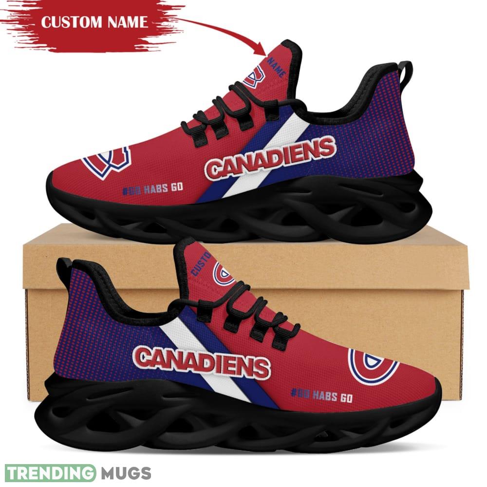 Montreal Canadiens Logo Custom Name Pattern 3D Max Soul Sneaker Shoes In Red And Blue Max Soul Montreal Canadiens Logo Custom Name Pattern 3D Max Soul Sneaker Shoes In Red And Blue Max Soul