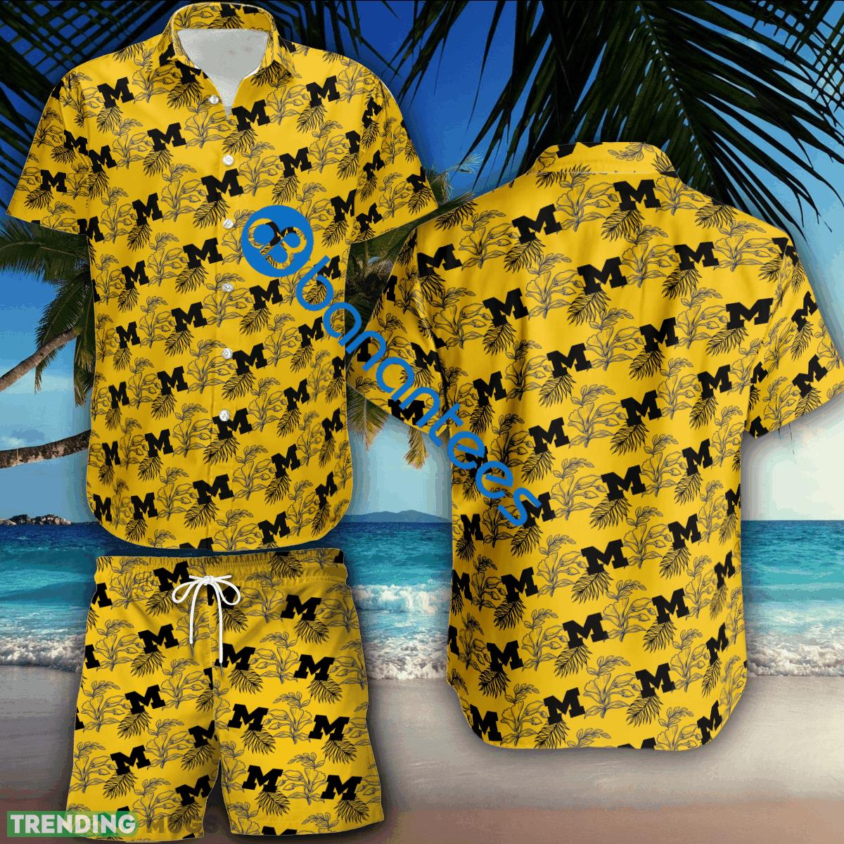 NCAA Michigan Wolverines Combo Hawaiian Shirt & Short Logo Summer Beach - NCAA Michigan Wolverines Combo Hawaiian Shirt & Short Logo Summer Beach