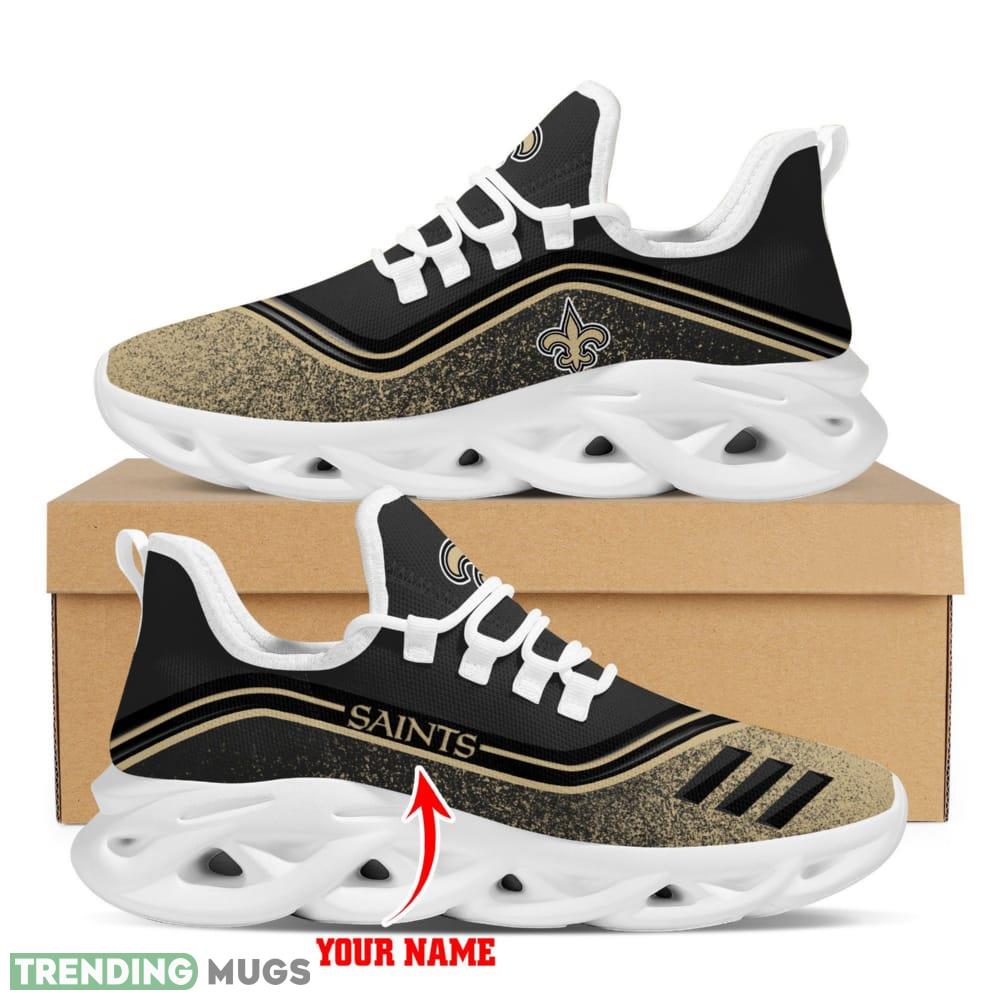 New Orleans Saints Border Logo Pattern Custom Name 3D Max Soul Sneaker Shoes - New Orleans Saints Border Logo Pattern Custom Name 3D Max Soul Sneaker Shoes_1