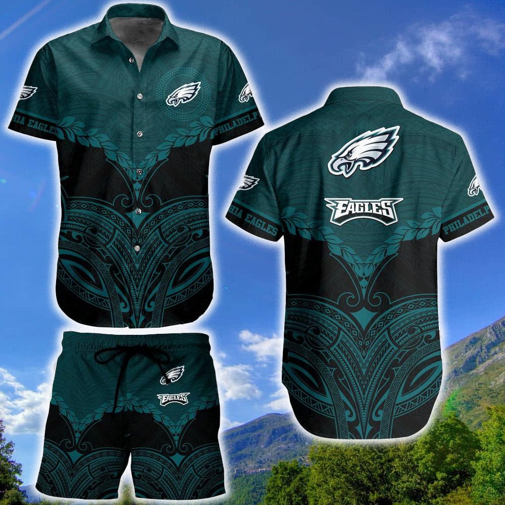 Philadelphia Eagles Football NFL Polynesian Pattern Hawaiian Shirt And Short For Best Fans Gift New Trending Beach Holiday - 250124-101854 Philadelphia Eagles Football NFL Polynesian Pattern Hawaiian Shirt And Short For Best Fans Gift New Trending Beach Holiday - 250124-101854