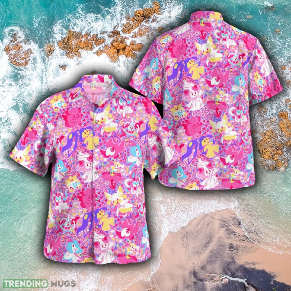 Pink Pokemon Seashell Brand 3D Hawaiian Shirt And Short Combo For Summer - Pink Pokemon Hawaiian Shirt_1 Pink Pokemon Seashell Brand 3D Hawaiian Shirt And Short Combo For Summer - Pink Pokemon Hawaiian Shirt_1