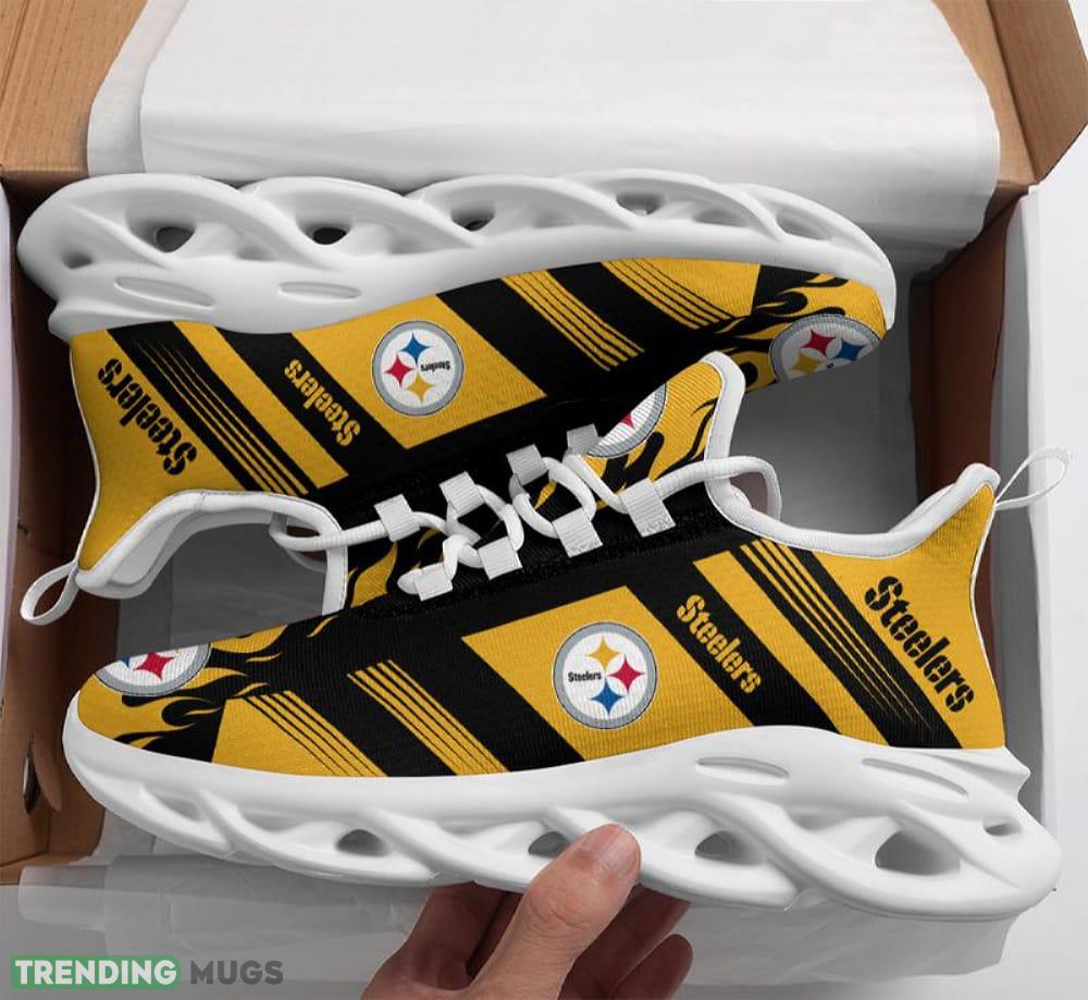 Pittsburgh Steelers Stripe and Fire Pattern Max Soul Shoes Envision Running Sneakers Fans Gift - Pittsburgh Steelers Stripe and Fire Pattern Max Soul Shoes_1