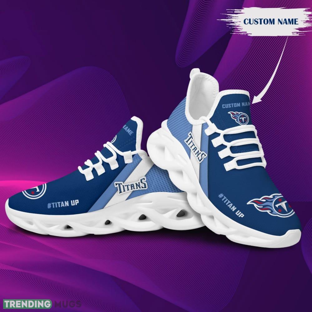 Tennessee Titans Logo Custom Name Pattern In Blue 3D Max Soul Sneaker Shoes Max Soul Tennessee Titans Logo Custom Name Pattern In Blue 3D Max Soul Sneaker Shoes Max Soul