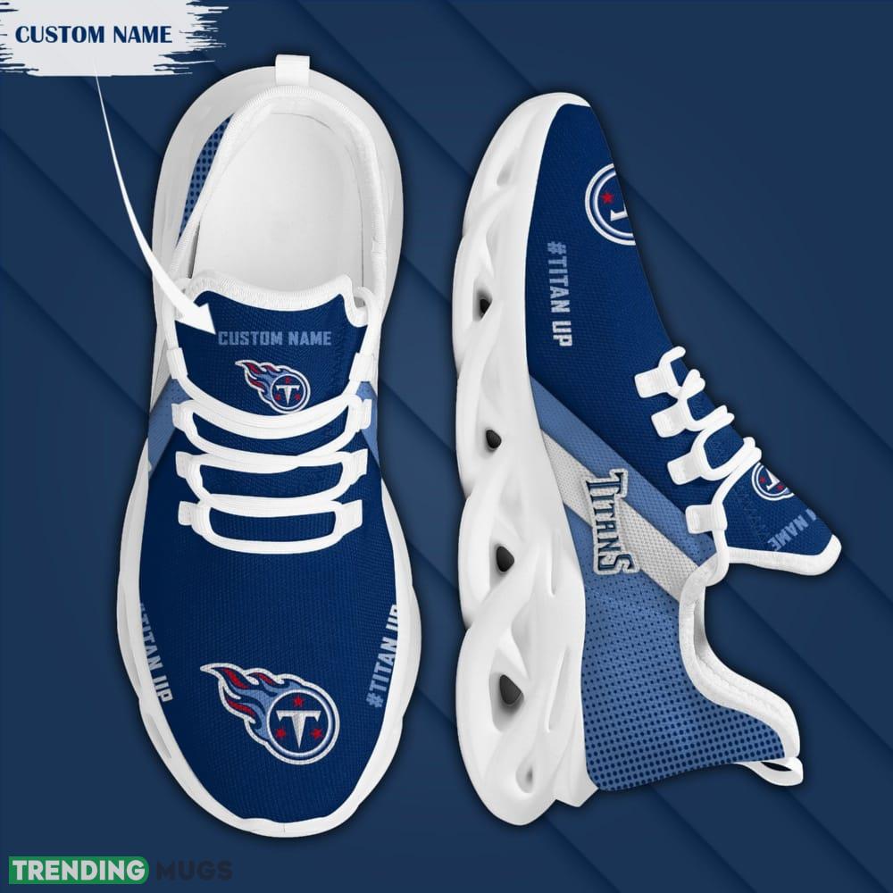 Tennessee Titans Logo Custom Name Pattern In Blue 3D Max Soul Sneaker Shoes Max Soul Tennessee Titans Logo Custom Name Pattern In Blue 3D Max Soul Sneaker Shoes Max Soul