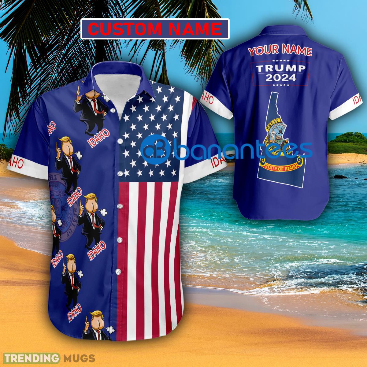 Trump 2024 Butt Face Idaho Usa Flag Hawaiian Shirt Trending Custom Name Gift - Trump 2024 Butt Face Idaho Usa Flag Hawaiian Shirt Trending Custom Name Gift