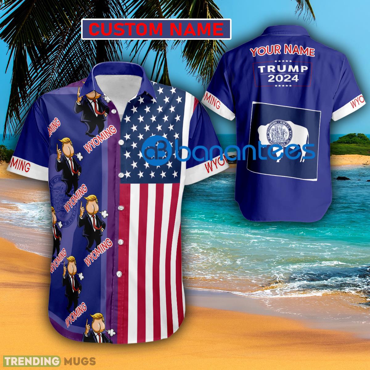 Trump 2024 Butt Face Wyoming Usa Flag Hawaiian Shirt Trending Custom Name Gift - Trump 2024 Butt Face Wyoming Usa Flag Hawaiian Shirt Trending Custom Name Gift